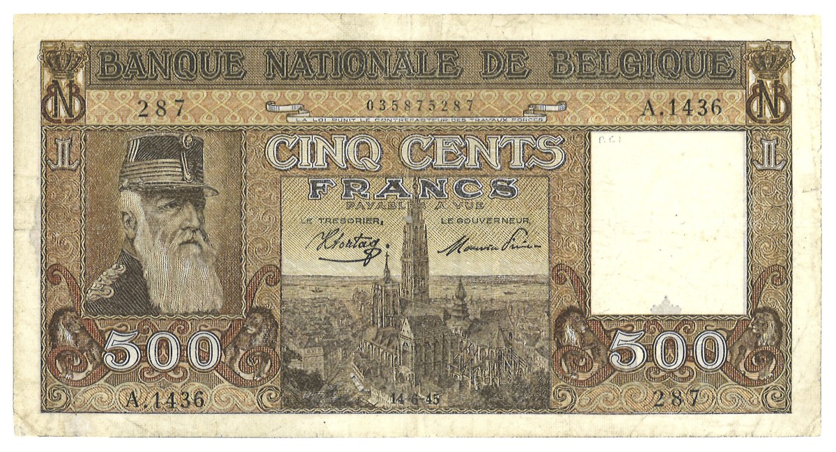 Belgium. 50 Francs. Banknote. Type 1944/1947. - Very fine.