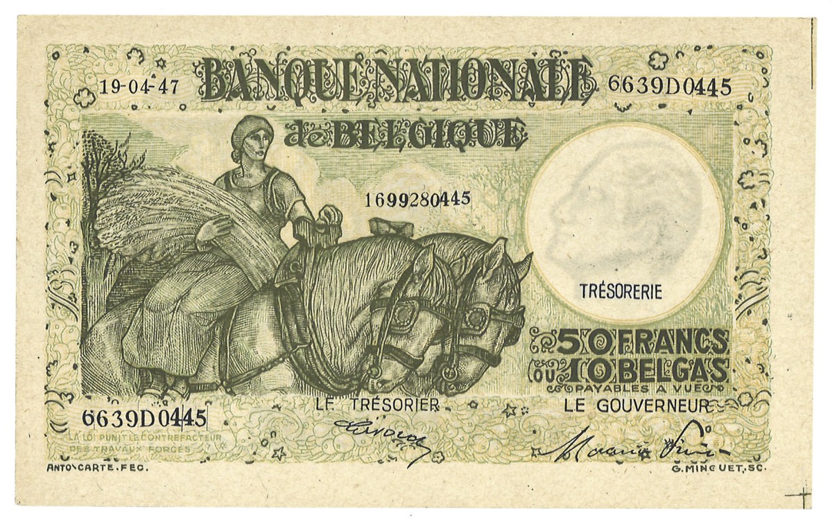 Belgium. 50 Francs. Banknote. Type 1947. - UNC.