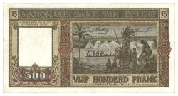 Belgium. 500 Francs. Banknote. Type 1944/1947. - Extremely fine.