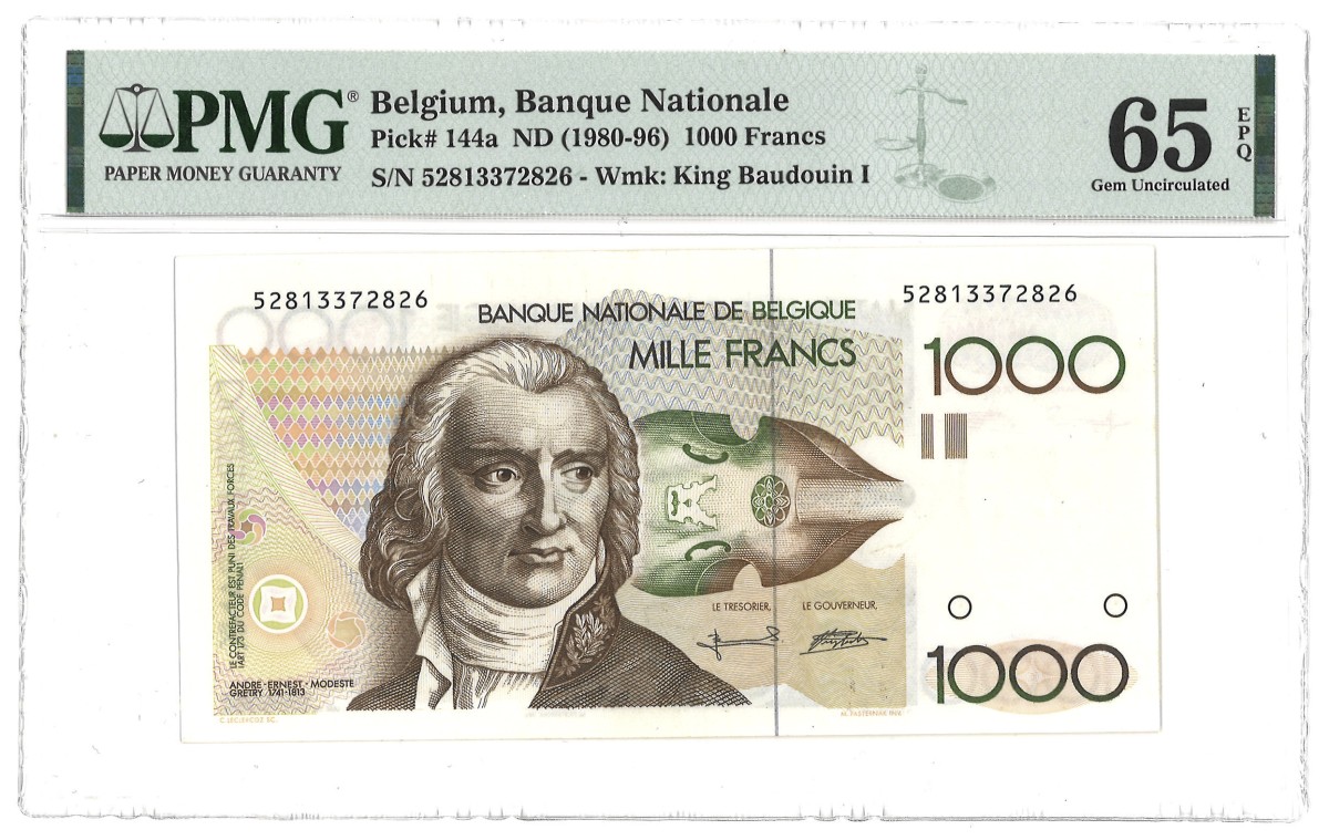 Belgium. 1000 Francs. Banknote. Type 1980/1996. PMG 65EPQ