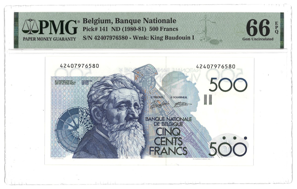 Belgium. 500 Francs. Banknote. Type 1980/1981. - PMG 66EPQ