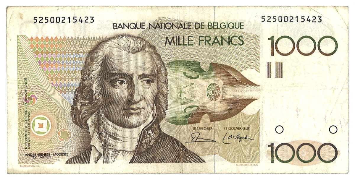 Belgium. 1000 Francs. Banknote. Type 1980/1996.  Rare variant. - Extremely fine.