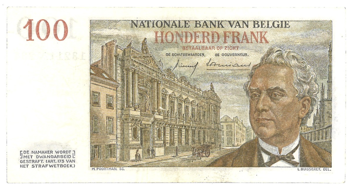 Belgium. 100 Francs. Banknotes. Type 1958. - Very fine.