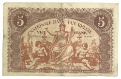 Belgium. 5 Francs. Banknote. Type 1914. - Zeer Fraai.