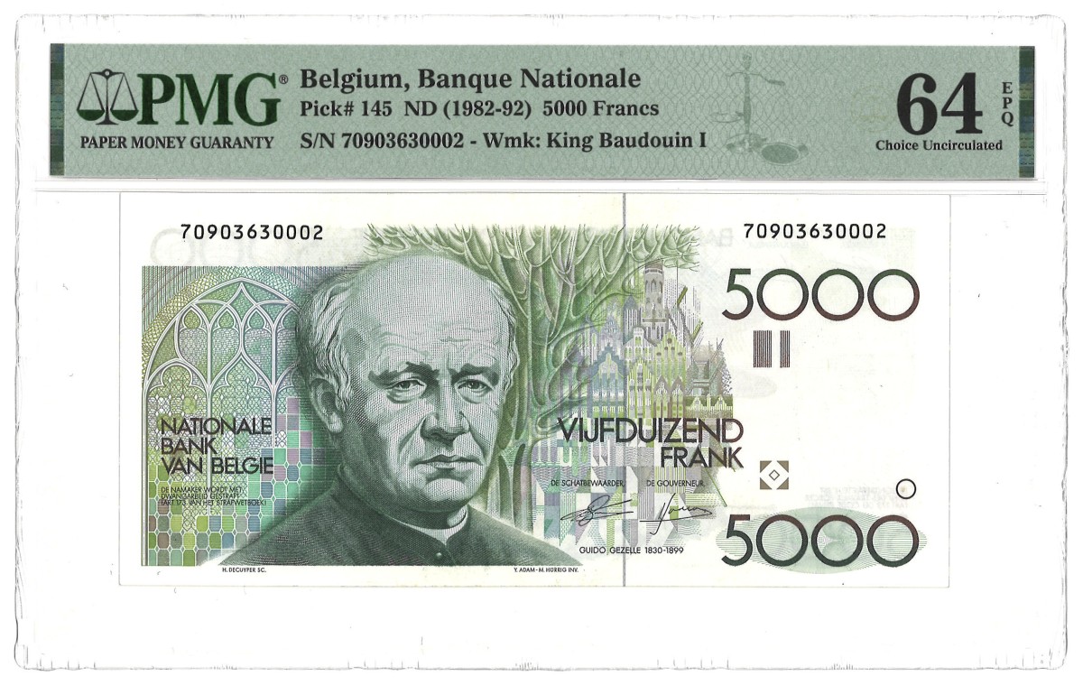 Belgium. 5000 Francs. Banknote. Type 1982/1992. - PMG 64EPQ