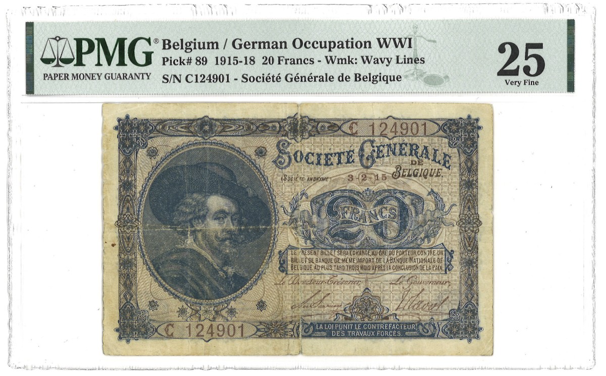 Belgium. 20 Francs. Banknote. Type 1915/1918. Type German Occupation WW I. - PMG 25