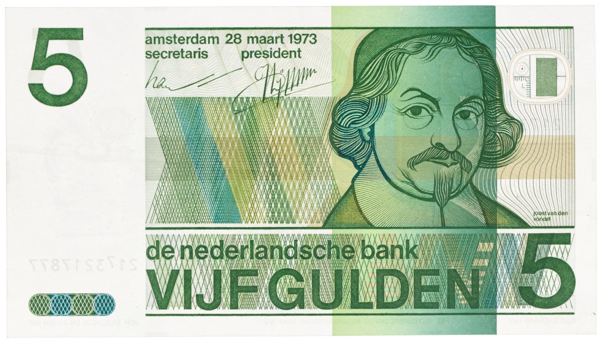 Nederland. 5 Gulden. Misdruk. Type 1973. - Prachtig.