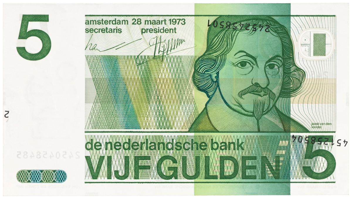 Nederland. 5 Gulden. Misdruk. Type 1973. - Prachtig.