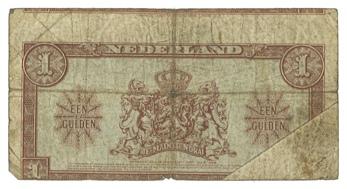 Nederland. 1 Gulden. Misdruk. Type 1945. - Fraai.