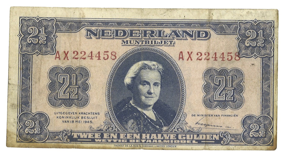 Nederland. 2 1/2 Gulden. Misdruk. Type 1945. - Zeer Fraai.