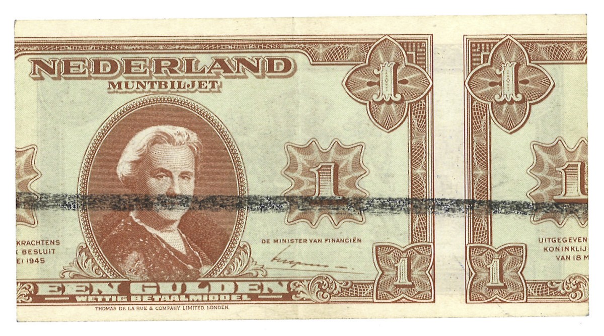 Nederland. 1 Gulden. Misdruk. Type 1945. - Prachtig.