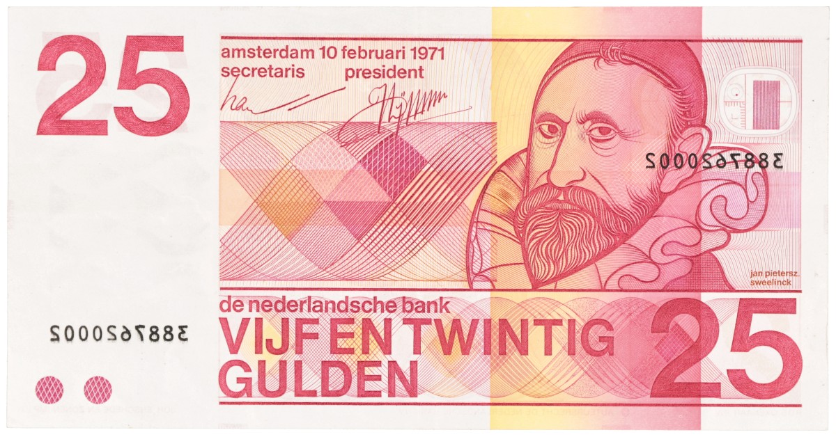 Nederland. 25 gulden. Misdruk. Type 1971. - Zeer Fraai / Prachtig.