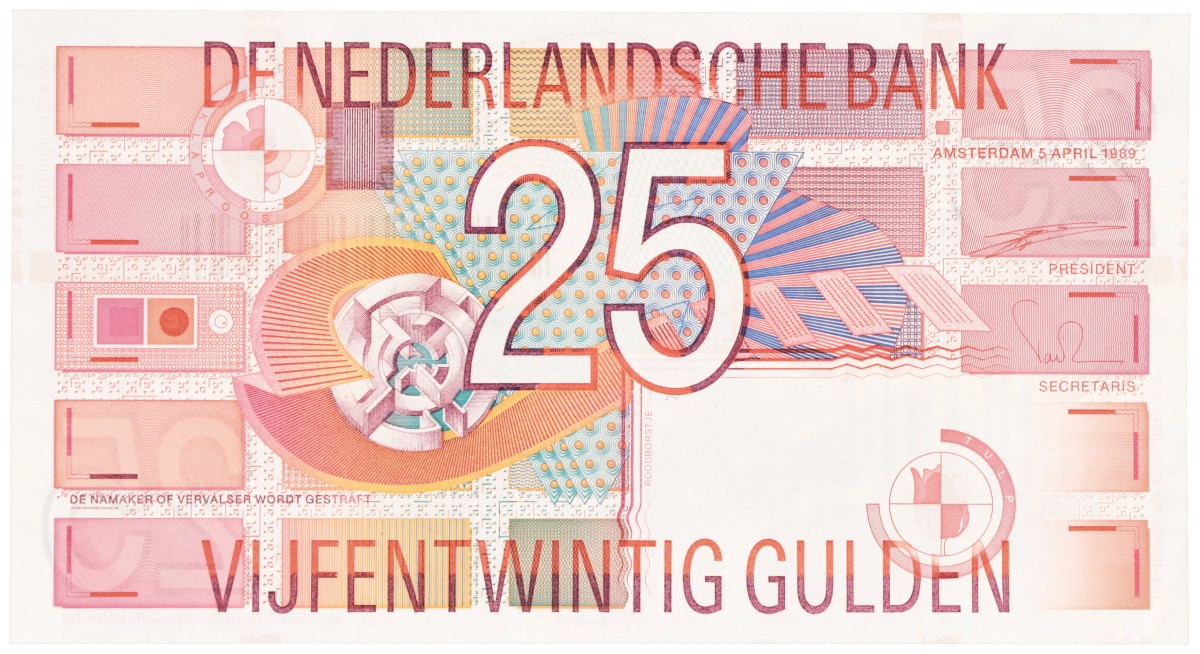 Nederland. 25 Gulden. Misdruk. Type 1989. Type Roodborstje. - About UNC.