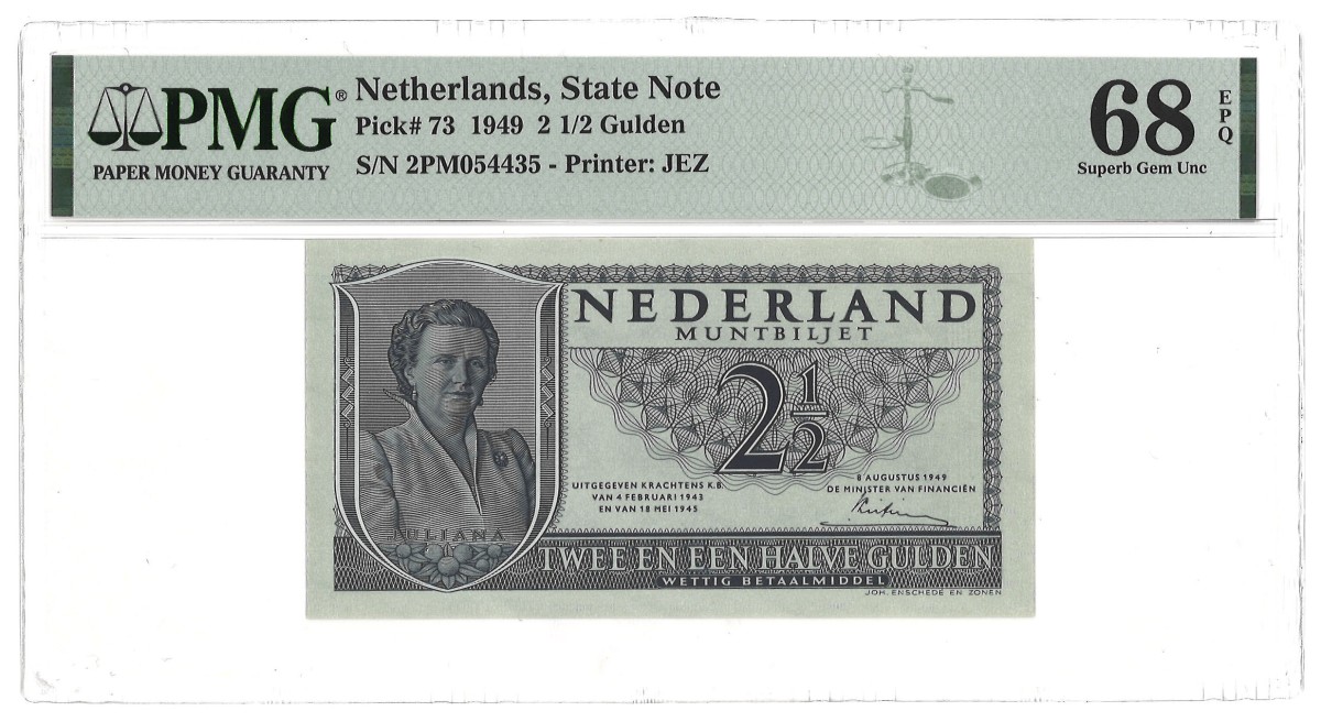 Nederland. 2 1/2 Gulden. Bankbiljet. Type 1949. - PMG 68EPQ