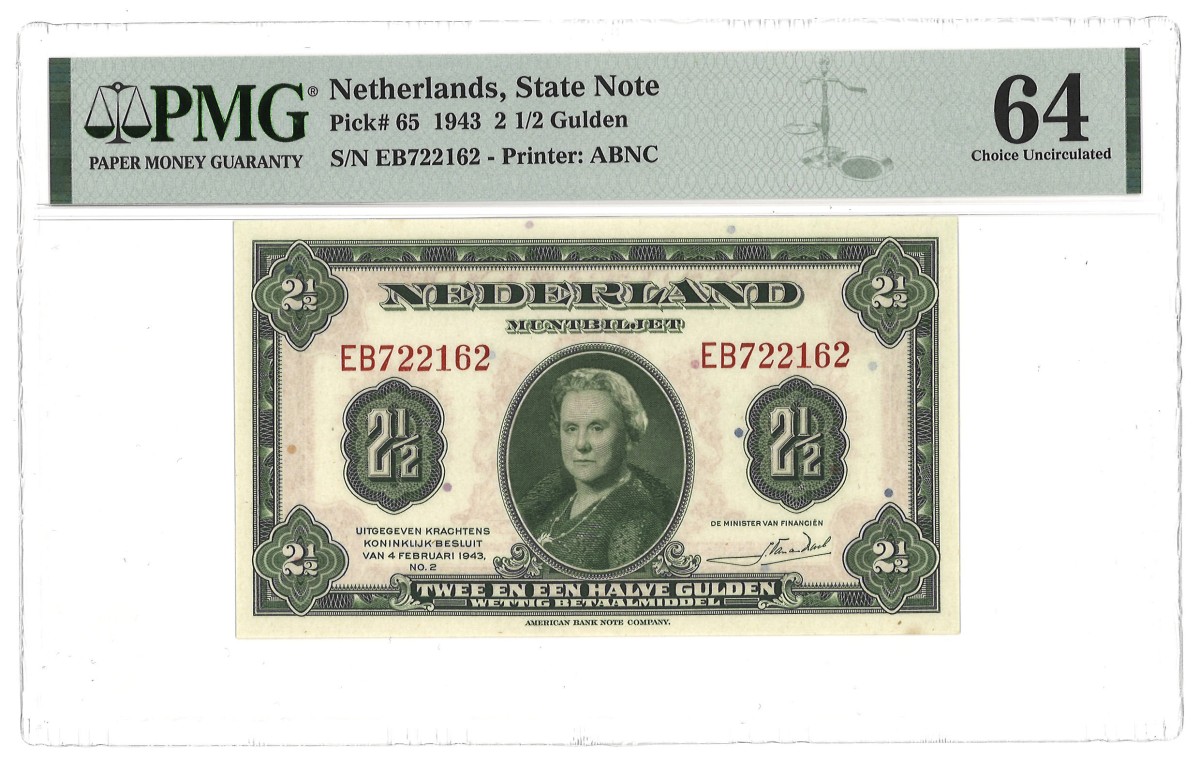 Nederland. 2 1/2 Gulden. Bankbiljet. Type 1943. - PMG 64