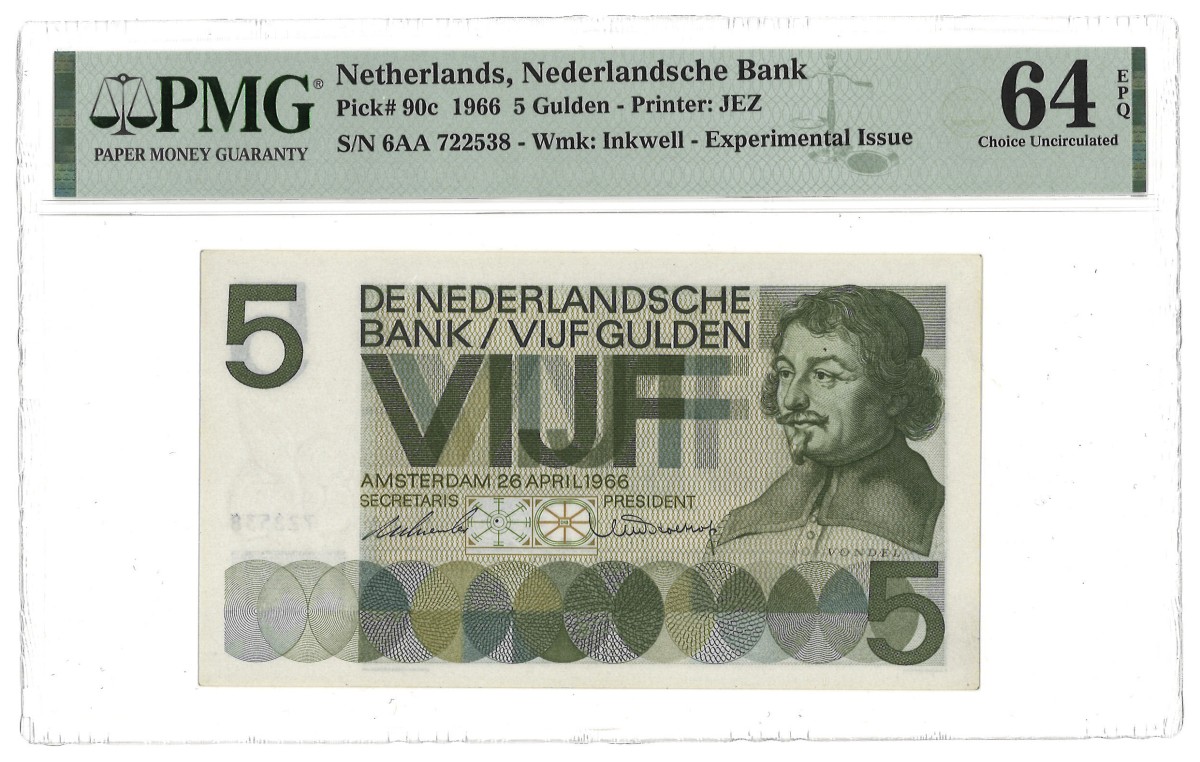 Nederland. 5 Gulden. Bankbiljet. Type 1966. Type Vondel. - PMG 64EPQ