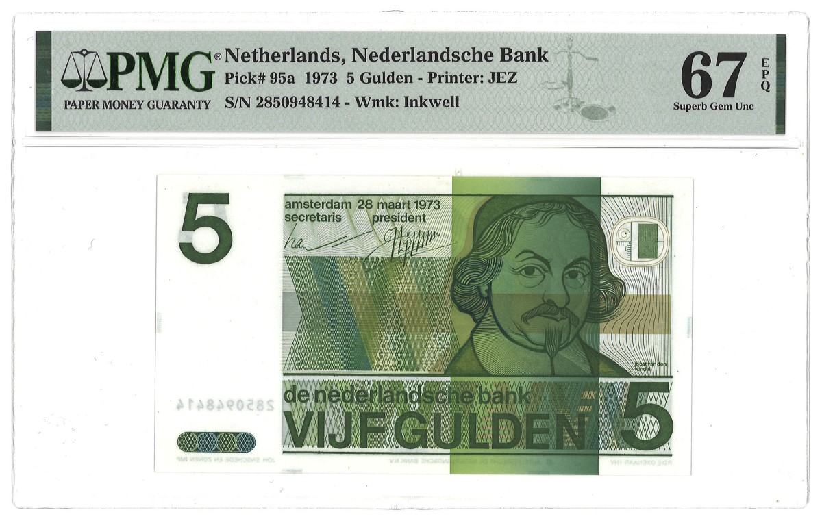 Nederland. 5 Gulden. Bankbiljet. Type 1973. Type Vondel II. - PMG 67EPQ