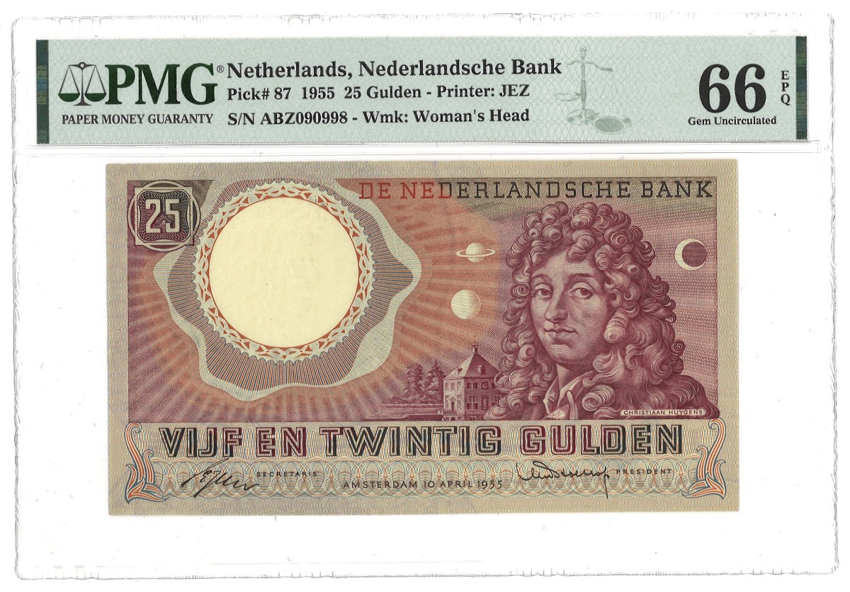 Nederland. 25 Gulden. Bankbiljet. Type 1955. Type Chistiaan Huygens. - PMG 66EPQ