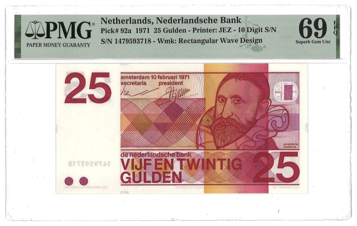 Nederland. 25 Gulden. Bankbiljet. Type 1971. Type Jan Pieterzoon Sweelinck.  PMG 69EPQ