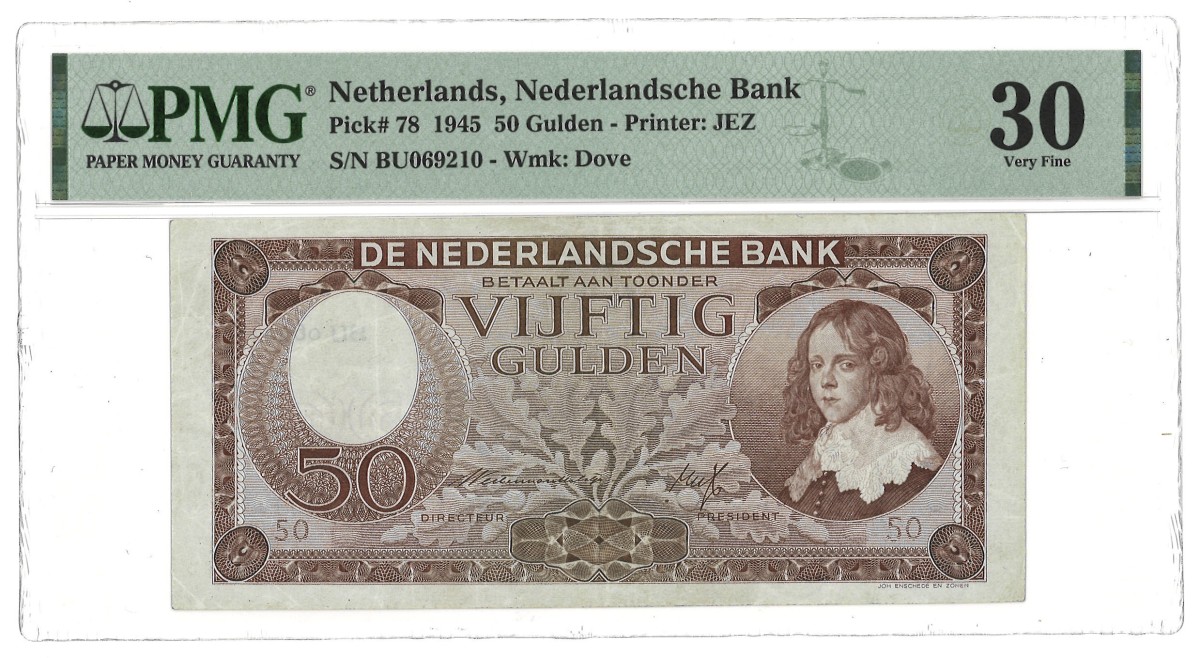 Netherland. 50 Gulden. Bankbiljet. Type 1945. Type Stadthouder Willem III. - Zeer Fraai.