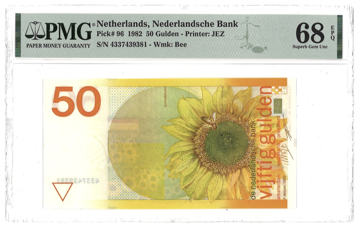 Nederland. 50 Gulden. Bankbiljet. Type 1982. Type Zonnebloem. - PMG 68EPQ