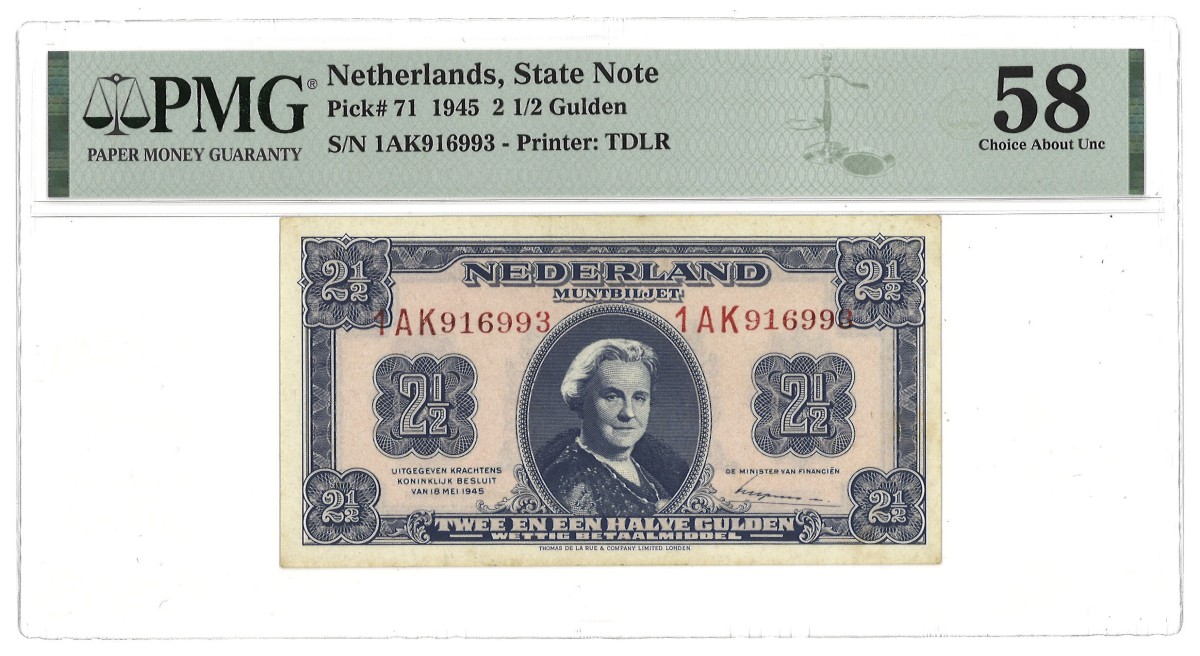 Nederland. 2 1/2 Gulden. Bankbiljet. Type 1945. - PMG 58