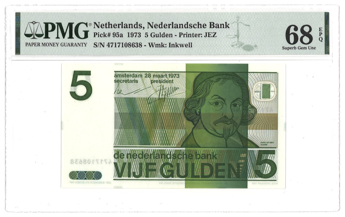 Nederland. 5 Gulden. Bankbiljet. Type 1973. Type Vondel II. - PMG 68EPQ