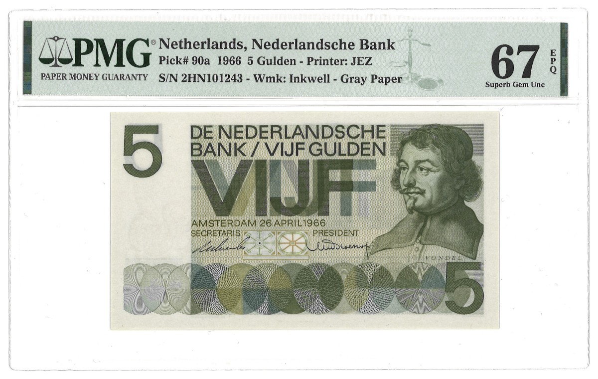 Nederland. 5 Gulden. Bankbiljet. Type 1966. Type Vondel I. - PMG 67EPQ