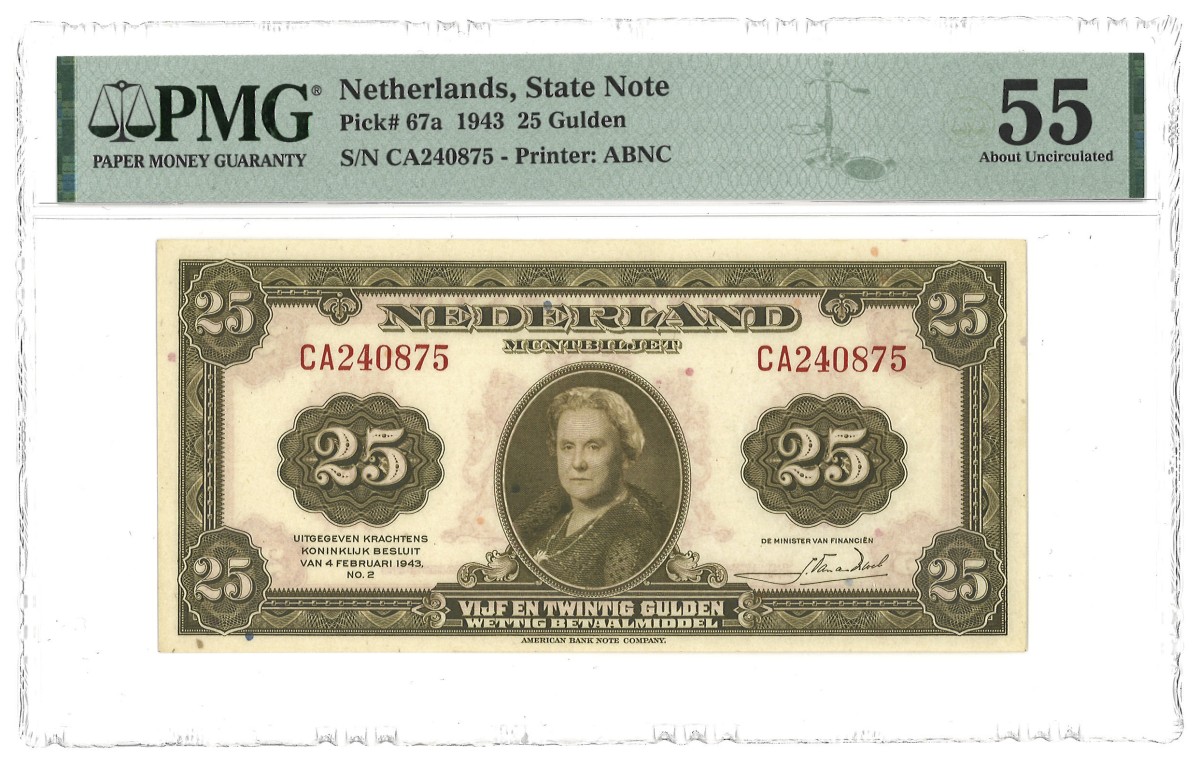 Nederland. 25 Gulden. Bankbiljet. Type 1943. - PMG 55