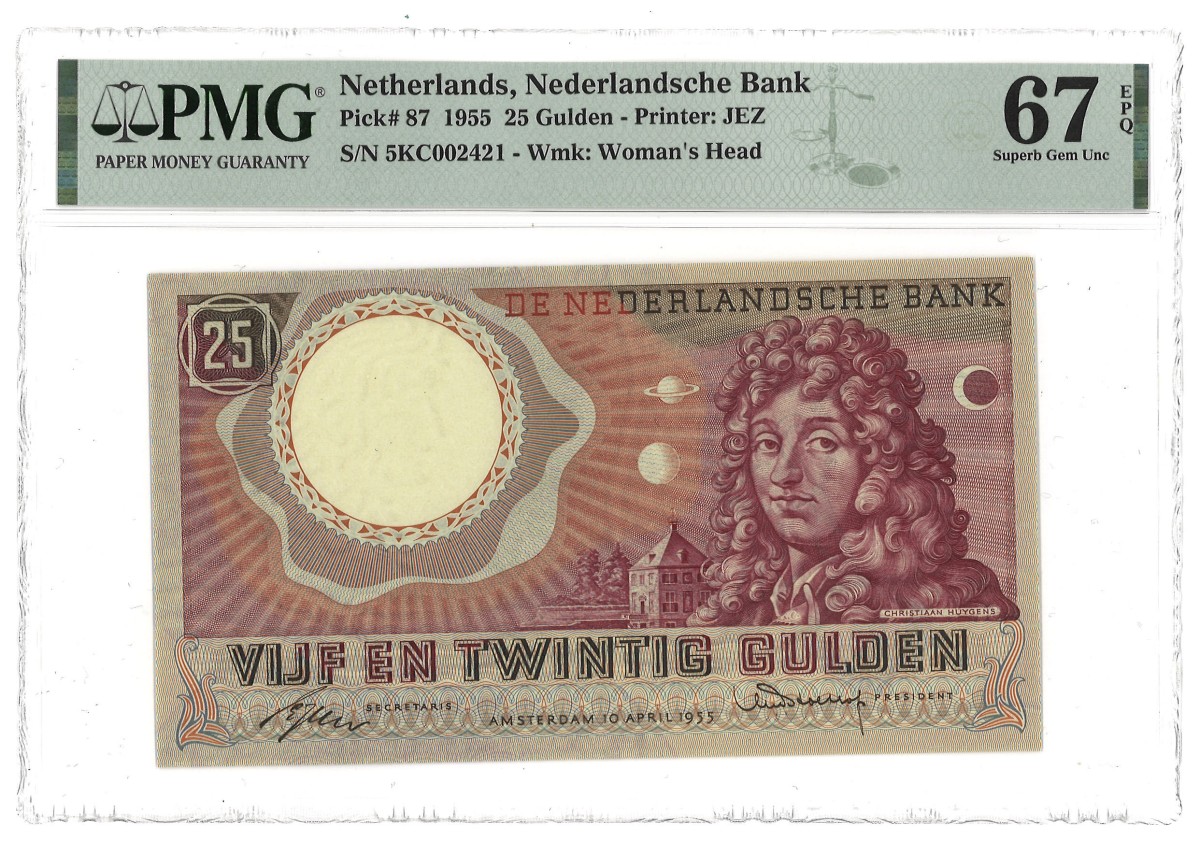 Nederland. 25 Gulden. Bankbiljet. Type 1955. Type Christiaan Huygens. - PMG 67EPQ