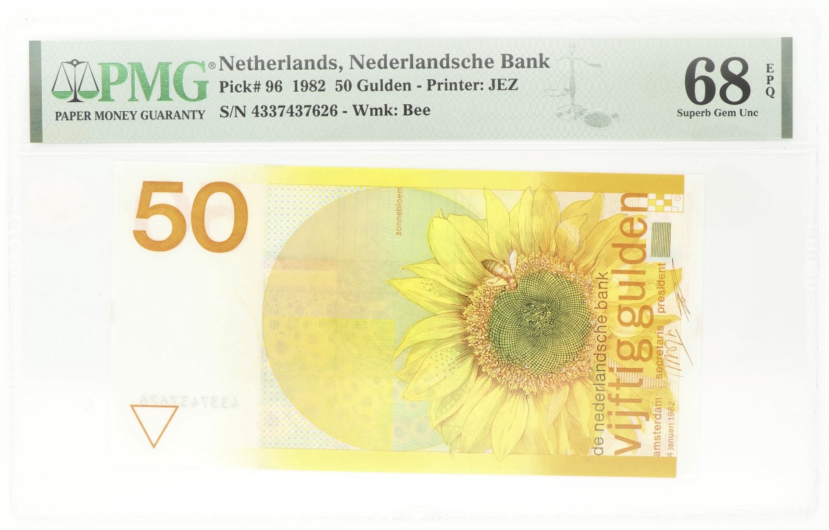 Nederland. 50 Gulden. Bankbiljet. Type 1982. Type Zonnebloem. - PMG 68EPQ