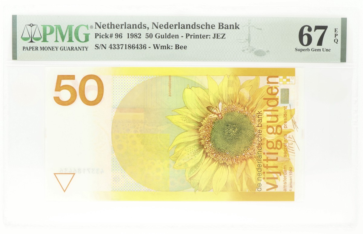 Nederland. 50 Gulden. Bankbiljet. Type 1982. Type Zonnebloem. - PMG 67EPQ