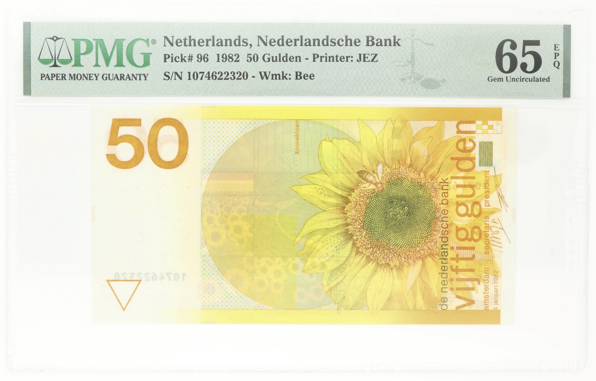 Nederland. 50 Gulden. Bankbijlet. Type 1982. Type Zonnebloem. - PMG 65EPQ