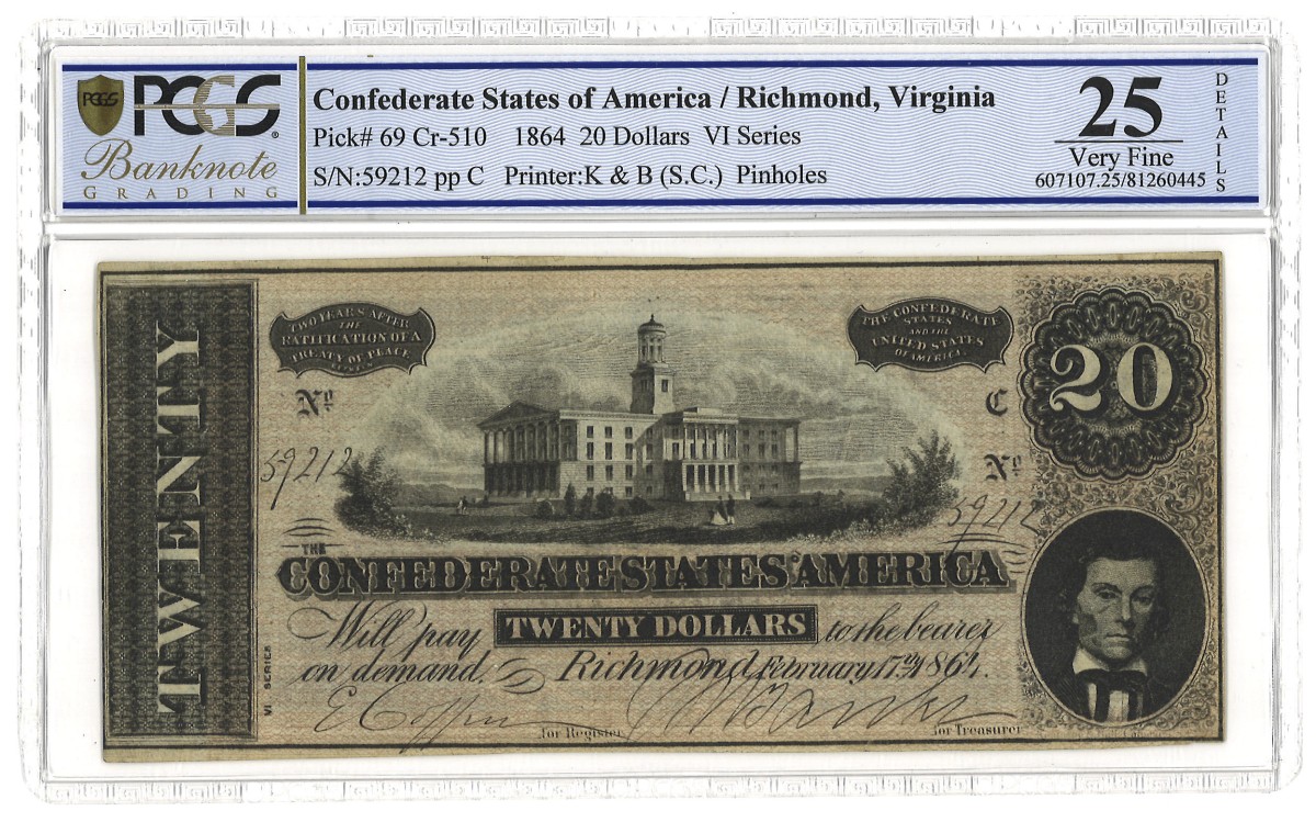 Confederate States of America / Richmond, Virginia. 20 Dollar. Banknote. Type 1864. - PCGS 25