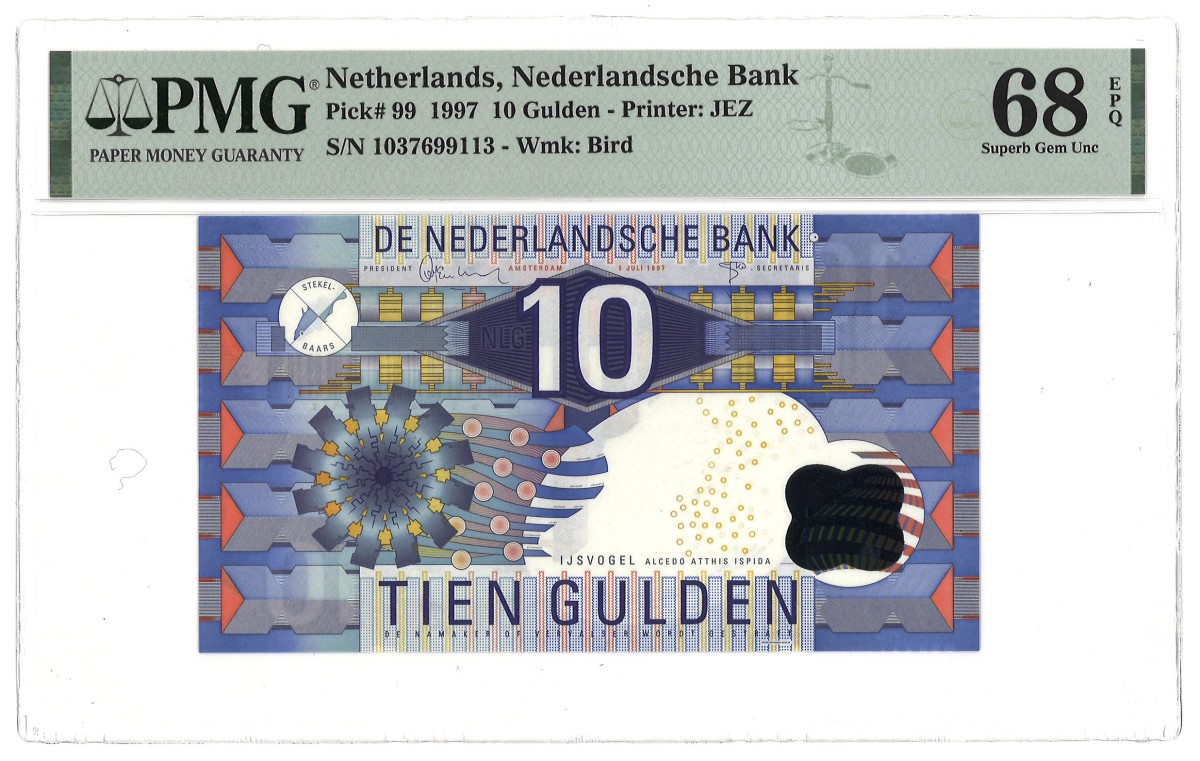 Nederland. 10 Gulden. Bankbiljet. Type 1997. Type IJsvogel. - PMG 68EPQ