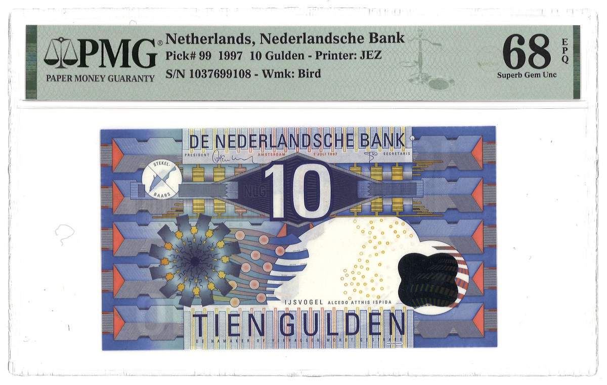 Nederland. 10 Gulden. Bankbiljet. Type 1997. Type IJsvogel. - PMG 68EPQ