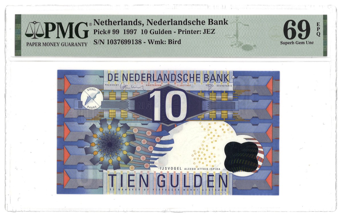 Nederland. 10 Gulden. Bankbiljet. Type 1997. Type IJsvogel. - PMG 69EPQ