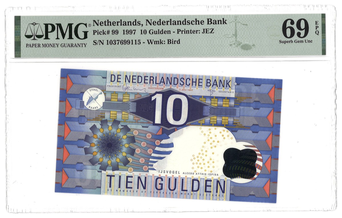 Nederland. 10 Gulden. Bankbiljet. Type 1997. Type IJsvogel. - PMG 69EPQ