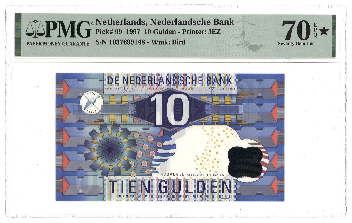 Nederland. 10 Gulden. Bankbiljet. Type 1997. Type IJsvogel. - PMG 70EPQ