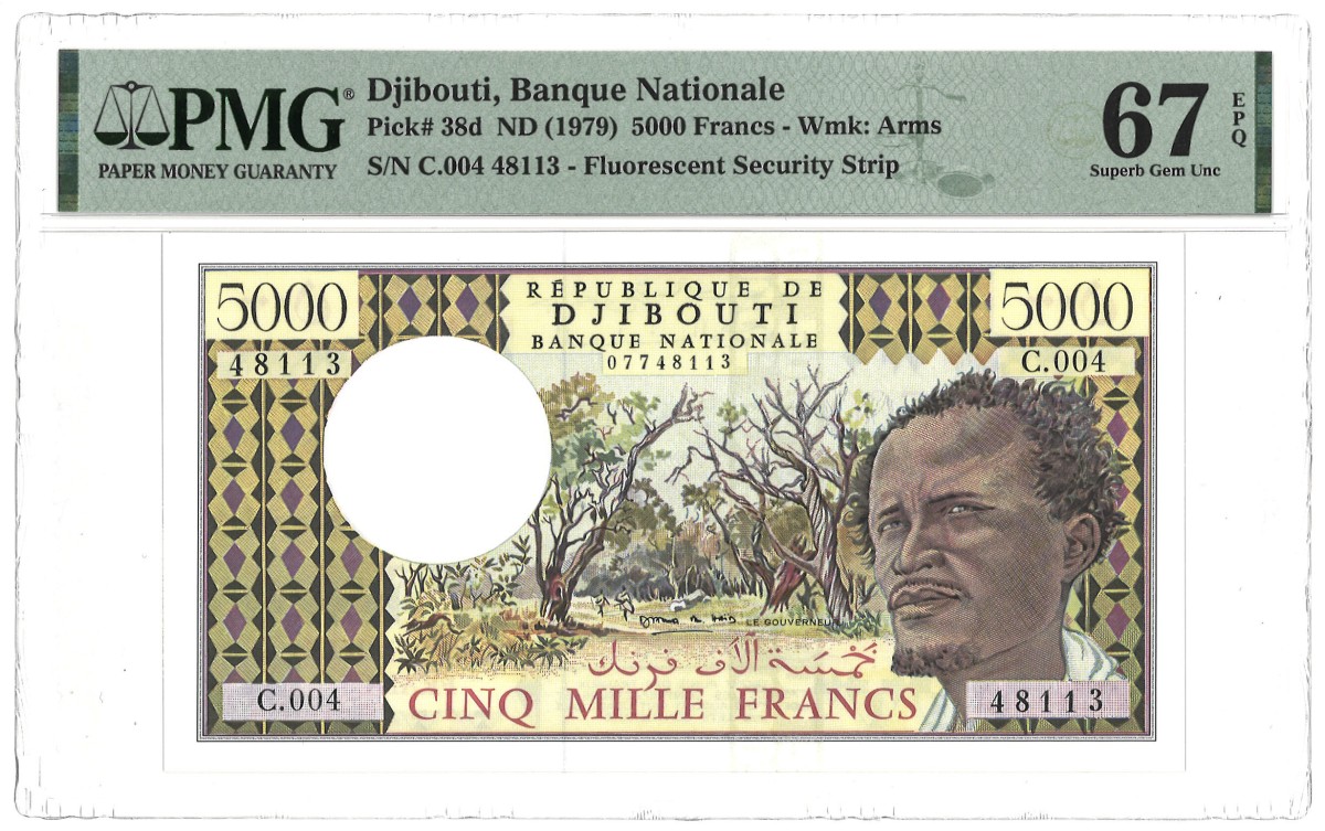 Djibouti. 5000 Francs. Banknote. Type 1979. - PMG 67EPQ