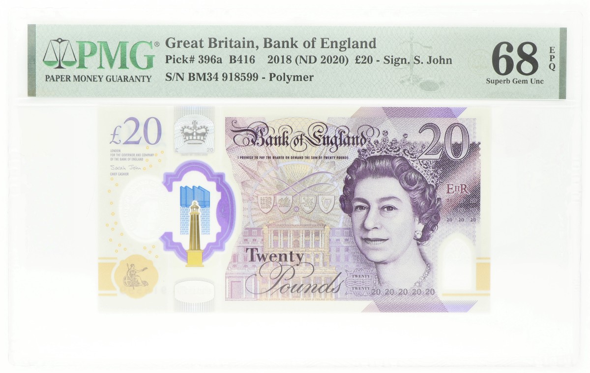 Great Brittain. 20 Pounds. Banknote. Type 2018. - PMG 68EPQ