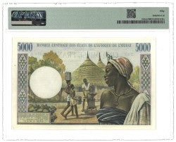 West African States / Ivory Coast. 5000 Francs. Banknote. Type 1961/1965. - PMG 50