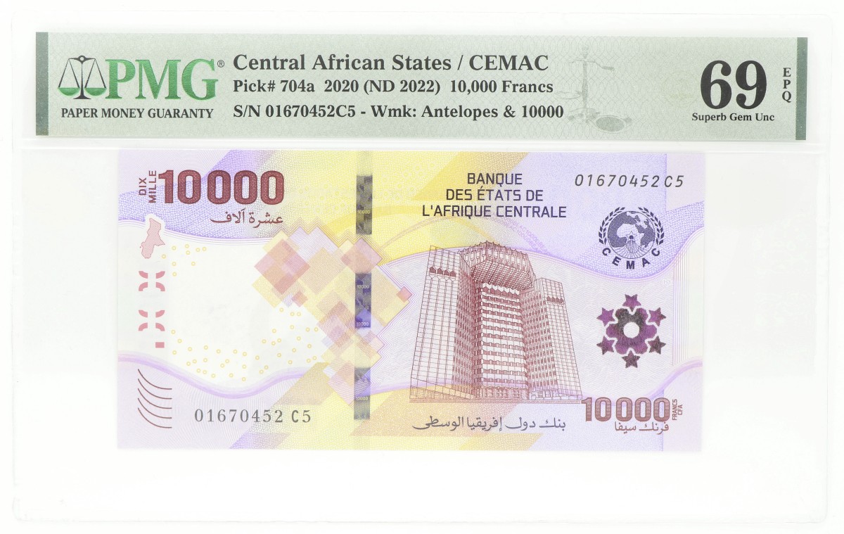 Central African States. 10.000 Francs. Banknotes. Type 2020. - PMG 69EPQ