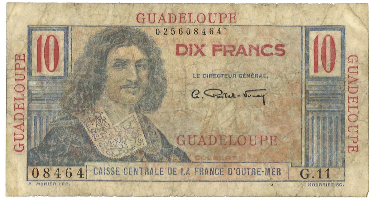 Guadeloupe. 10 Franc. Banknote. Type 1947/1949. - Fine +.