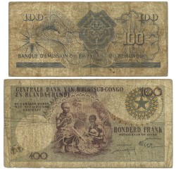 Rwanda and Burundi under Belgian administration. Lot 2 Banknotes. Banknote. Type ND. - Fine.