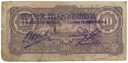 Netherlands-Indies. 10 Gulden. Banknote. Type 1942. Type Republic Islam Indonesia stamp. - Very fine.