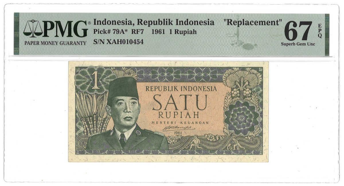 Indonesia. 1 Rupiah. Banknote. Type 1961. Type Replacement. - PMG 67EPQ