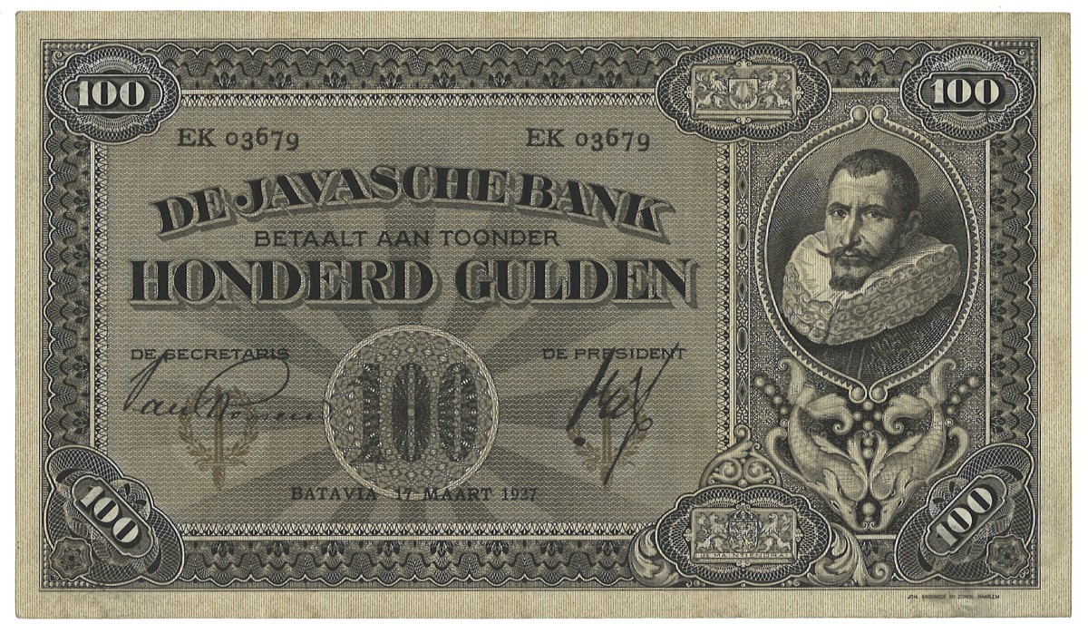 Netherlands-Indies. 100 Gulden. Banknote. Type 1927. - Extremely fine.