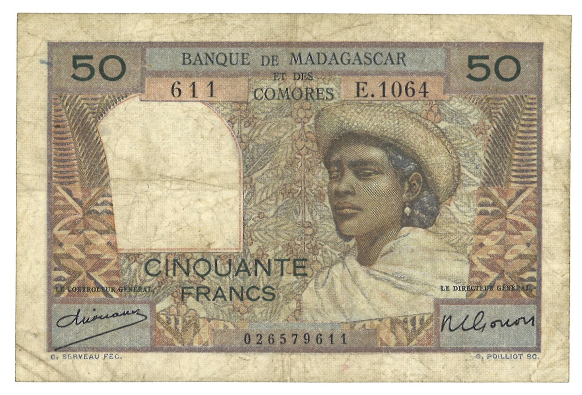 Madagascar. 50 Francs. Banknote. Type 1950/1960. - Very fine.