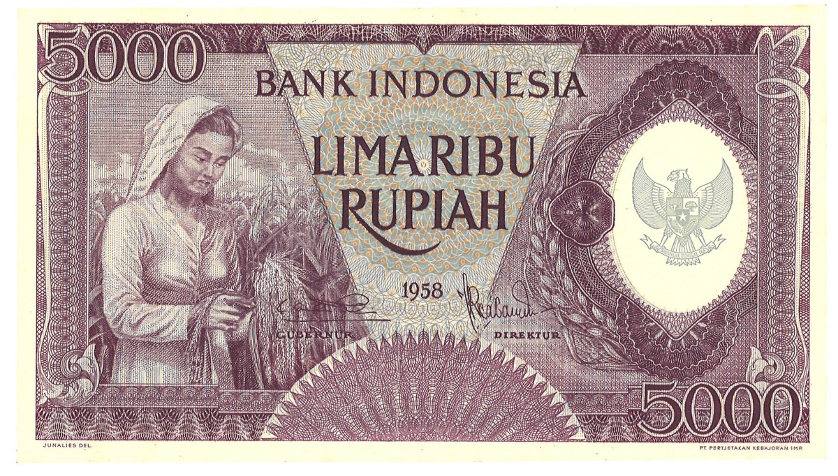 Indonesia. 5000 Rupiah. Banknote. Type 1958. - UNC.